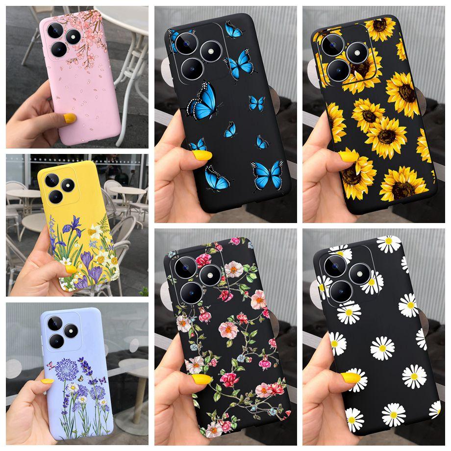For Realme C53 C51 Cases Shockproof Soft Luxury Silicone TPU Bumper Case For RealmeC51 C 51 C 53 Flower Painting Girly Capa Etui