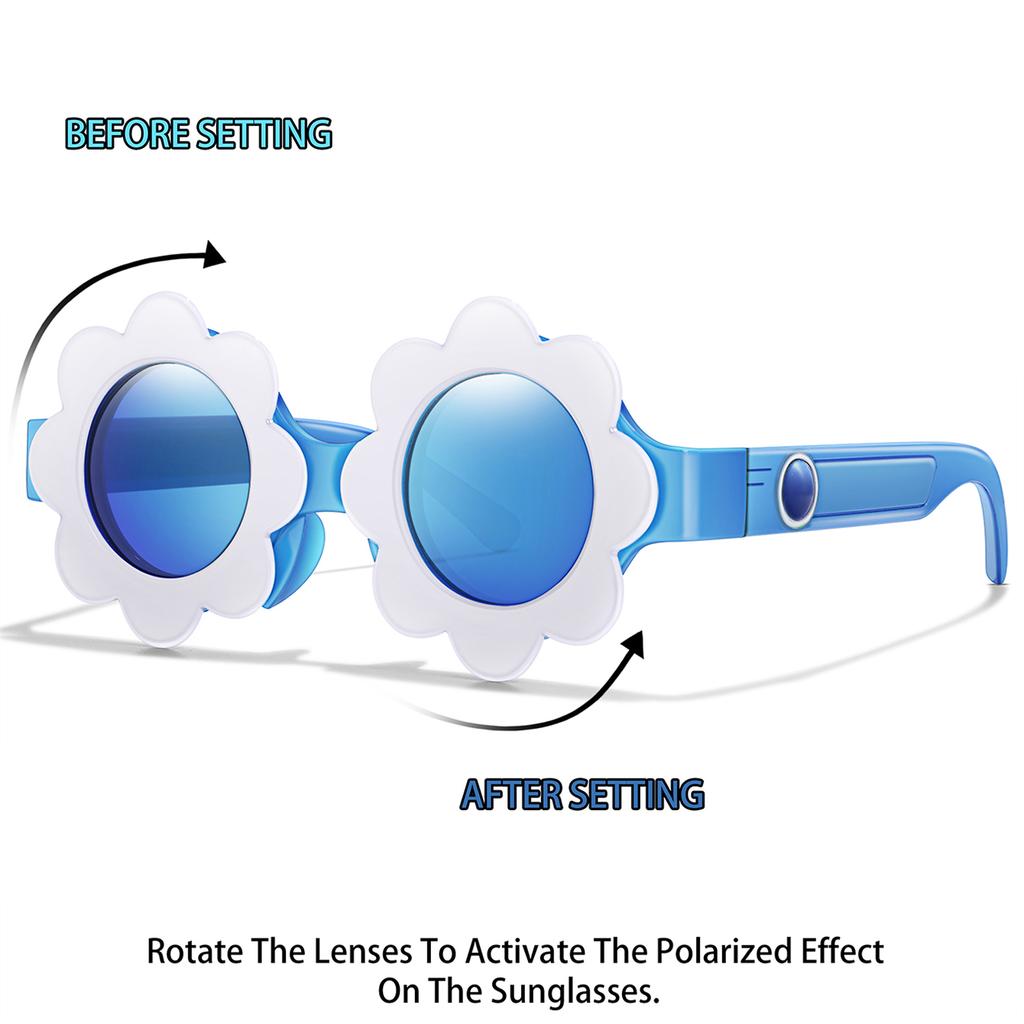 Kids Sunflower Round Sunglasses Cute Cartoon Rotation Lenses Fashionable Vintage Eyewear Party Shades