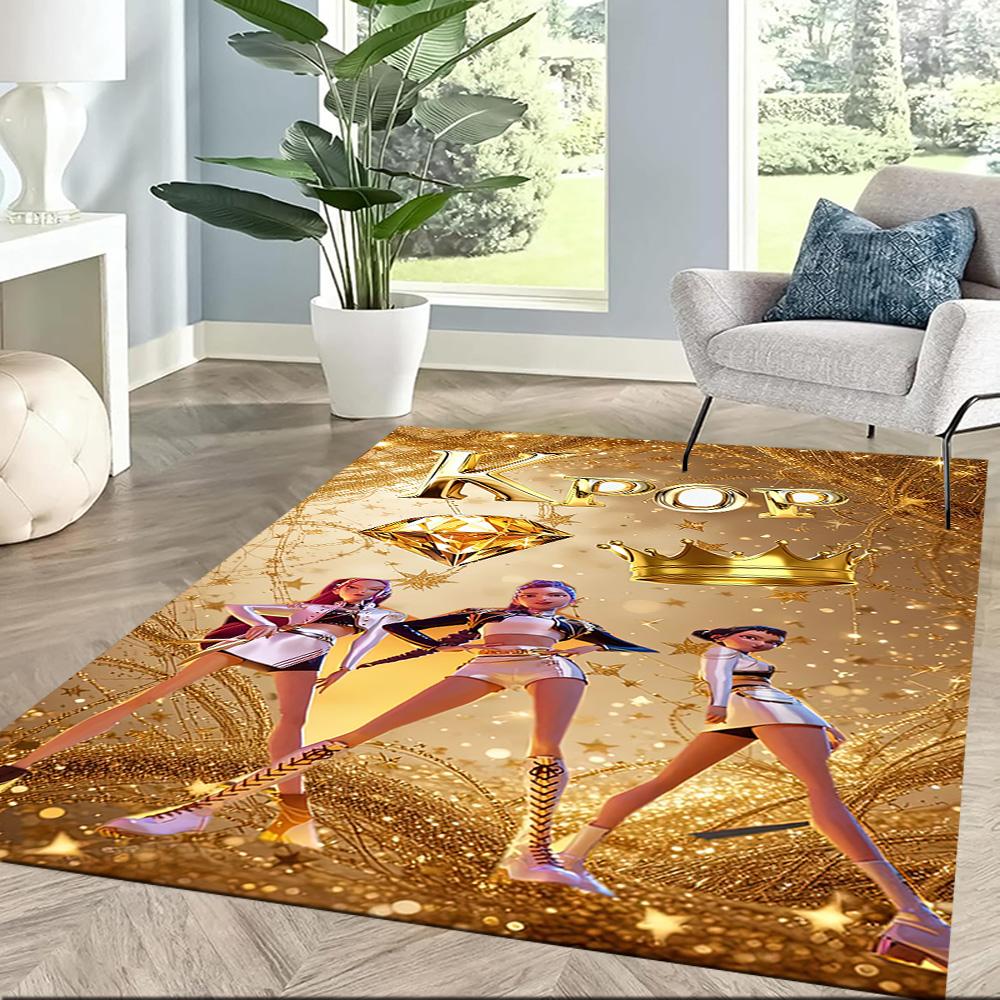 Golden K-pop Stars Square rugs are a great choice for living rooms, bedrooms, home décor, and as gifts.