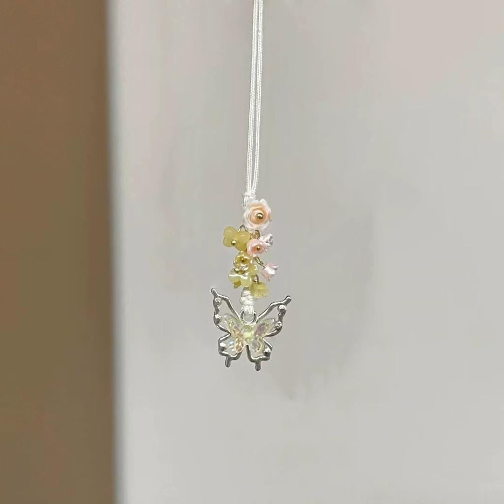 Sweet Super Fairy Ice Through Butterfly Flower Pendant Spring New Gentle and Fresh Temperament Butterfly Mobile Phone Chain Keychain