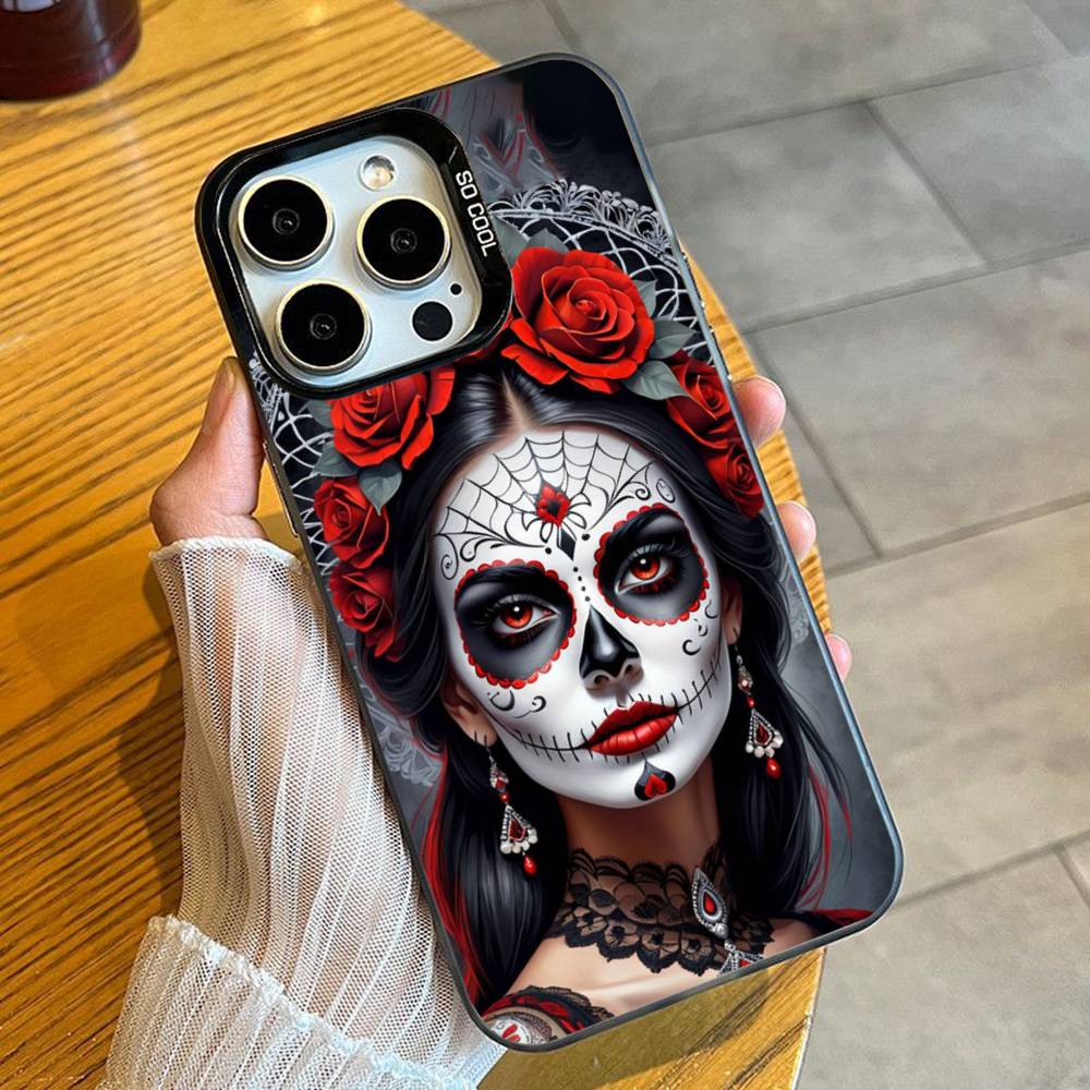 Day of the Dead Catrina Skull Phone Case For iPhone 16 17 15 14 12 13 Pro Max Black Color Shockproof Cover