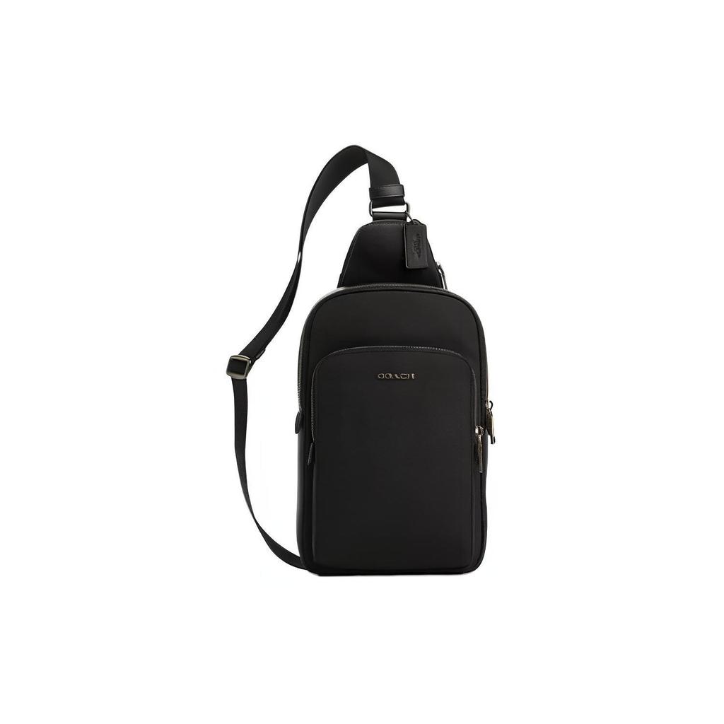 Coach Ethan 21 Brand Letter Logo Zipper Closure Adjustable Shoulder Strap Smooth Calfskin Crossbody Bag Small Men Crossbody Bag Black CO994-QBBK