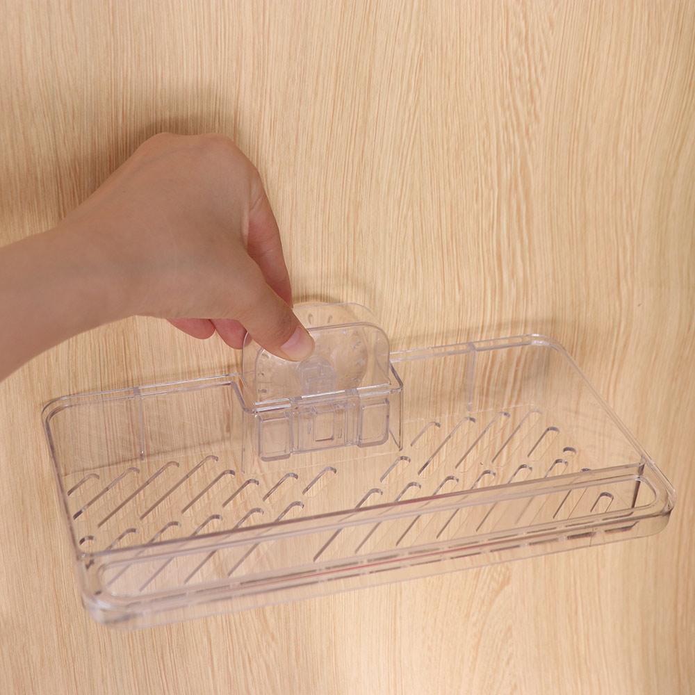No-Drill Suction Cup Shower Shelf Transparent Wall-Mounted Storage Holder  Kitchen