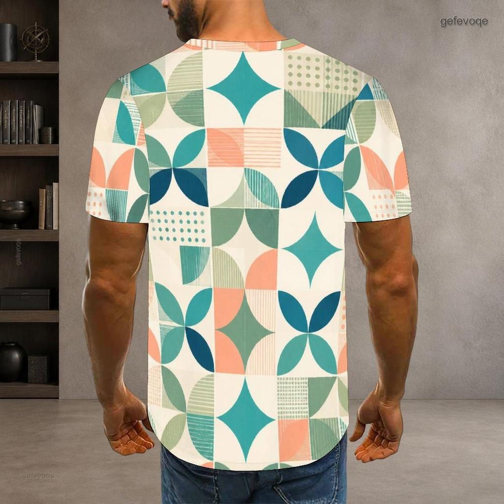 Herren Plus Size Rundhals Kurzarm Geometrisch Bedrucktes Lässiges T-Shirt