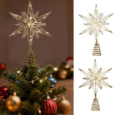 Winter Holiday Treetop Decorations Christmas Tree Topper Pre-Lit Glittered Star Treetop For New Year Office Indoor Home Bar Shop