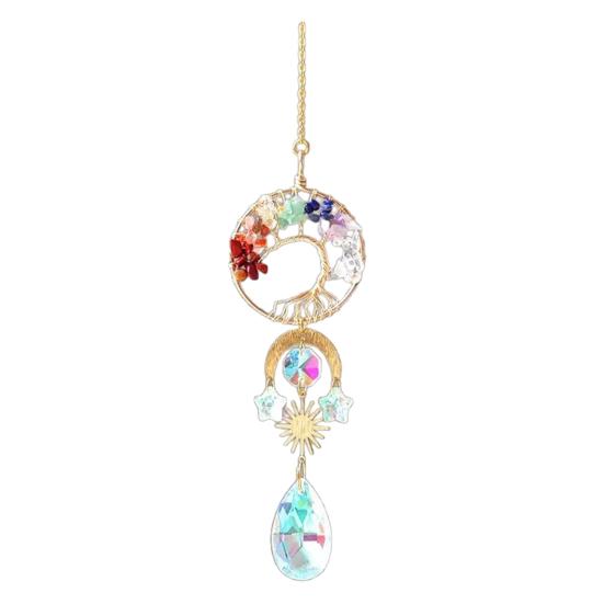 Tree of Life Faux Crystal Suncatcher, Colorful Prism Drop Pendant, Window Hanging Rainbow Maker Ornament for Indoor Outdoor Decor