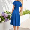 Women's Casual Fashion V-Neck Short Sleeve Midi Dress Fashionable Wedding Guest Dress