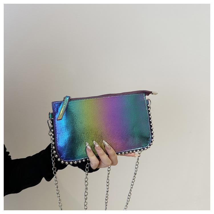 

Textured women s bag 2025 new chain textured small square bag versatile fashion rivet decoration black shoulder messenger bag