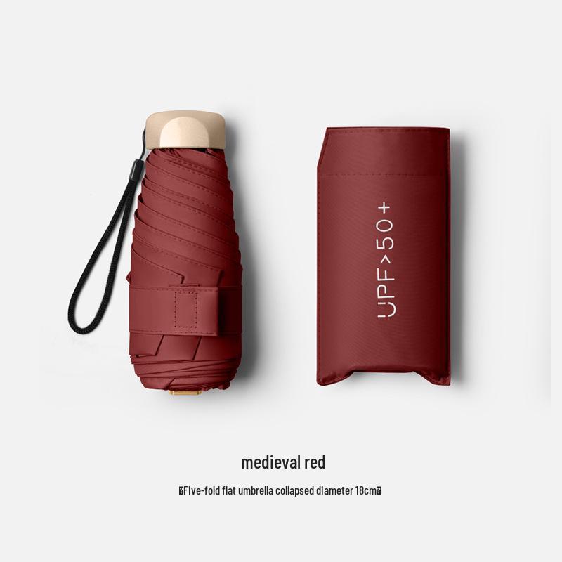 Mini Ultralight Five-Fold Anti-UV Umbrella - Portable Dual-Use for Sun and Rain, Customizable Women's Sunshade.
