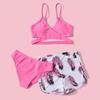 3Pcs/Set Swimsuit Set Sling V-Neck Bra Mid-rise Swimming Briefs Set Solid Color Bikini