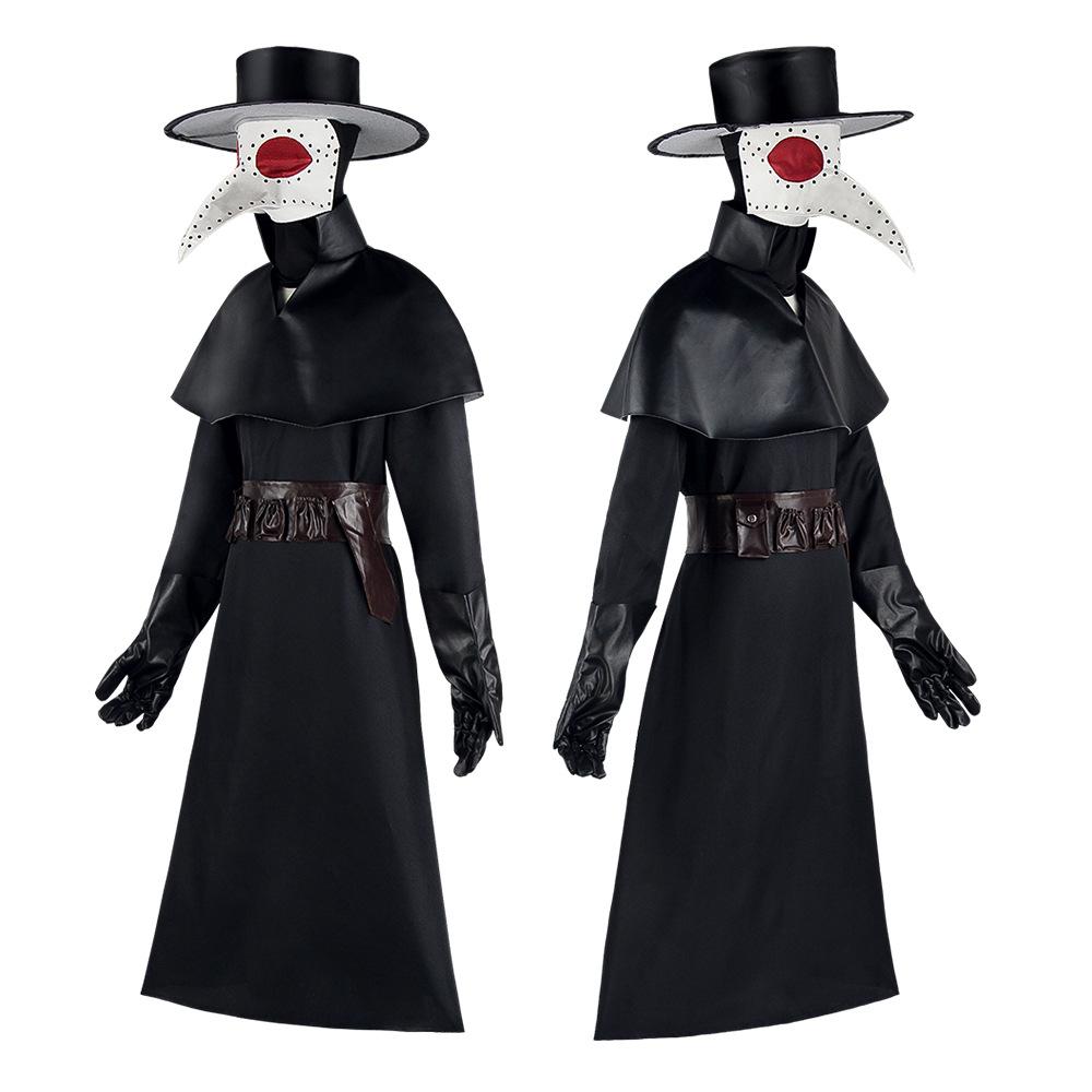 Costume da Cosplay Dottore della Peste, Outfit Oscuro da Dungeon di Halloween con Becco d'Uccello per Uomo
