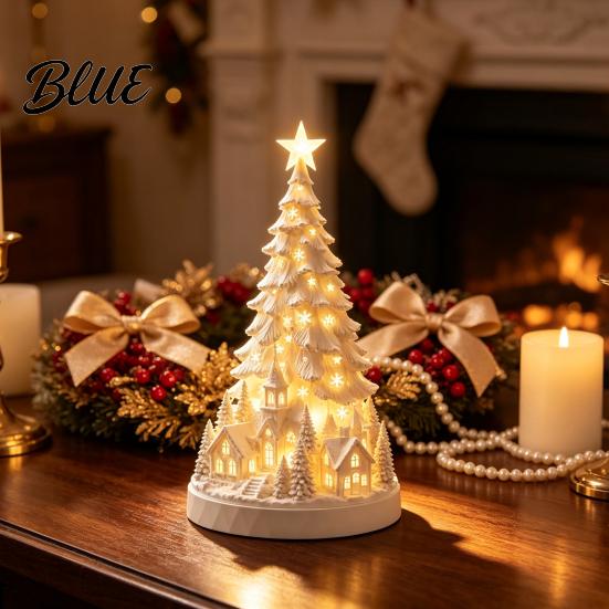 Small Decorative Tree LED Light Up Snowy Christmas Tabletop Decoration, Mini Night Cozy Living Room Accessory Light, Indoor Desktop Holiday Decoration