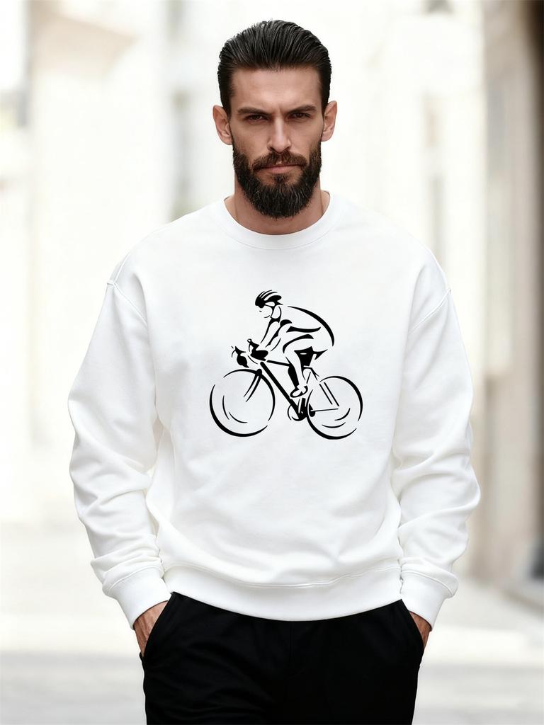 Men'S Casual Round-Neck Sweatshirt with a Cycling Pattern