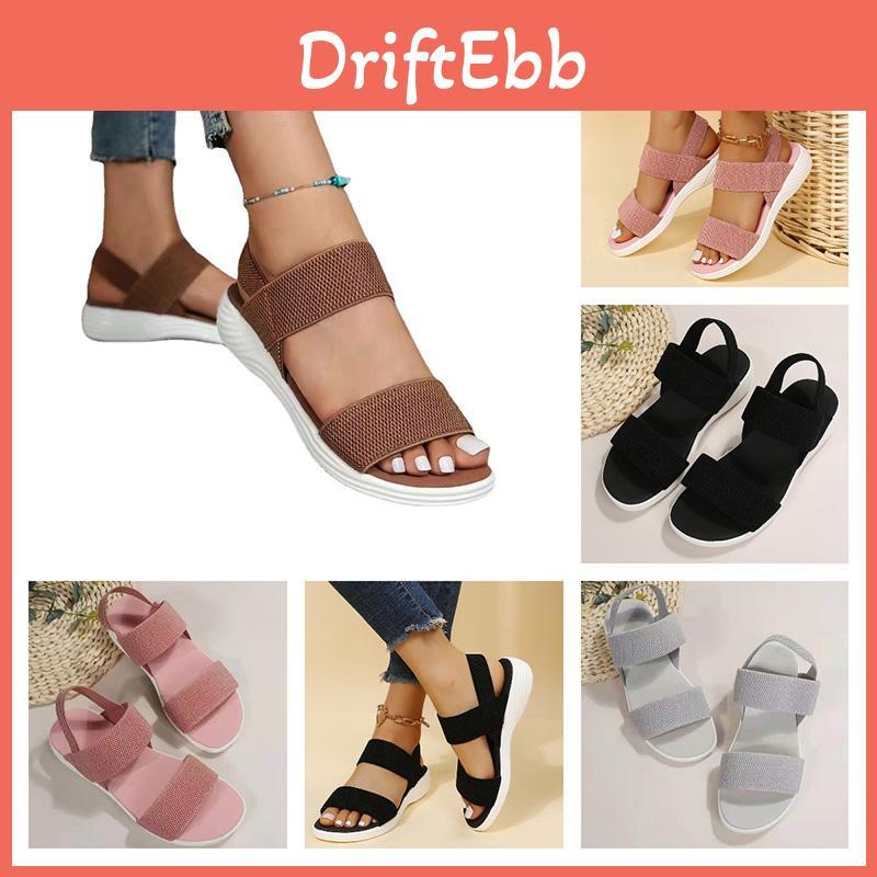 Summer Large Size Women's Shoes Casual Elastic Flat Sandals With Back Strap Fly Knitted Polyurethane Characters)
