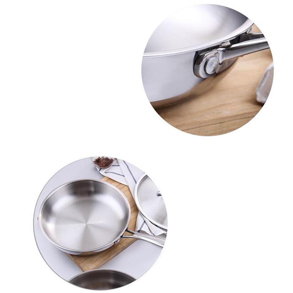 Stainless Steel Frying Pan Uncoated Non-Stick  Pot Kitchen Cookware Saucepan with Long Handle