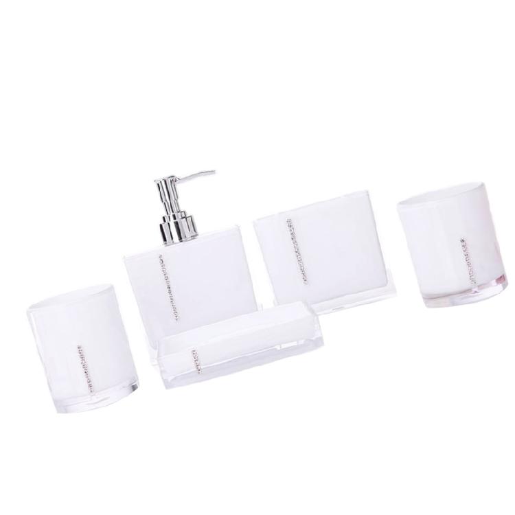 Complete 5 Piece Bathroom Organizers Set Acrylic Toothbrush Holders Soap Dispenser Tumblers Cup Vanitys Countertop Accessories