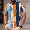 Men Plus Size Round Neck Short Sleeve Geometric Printed T Shirt Blue Orange Beige