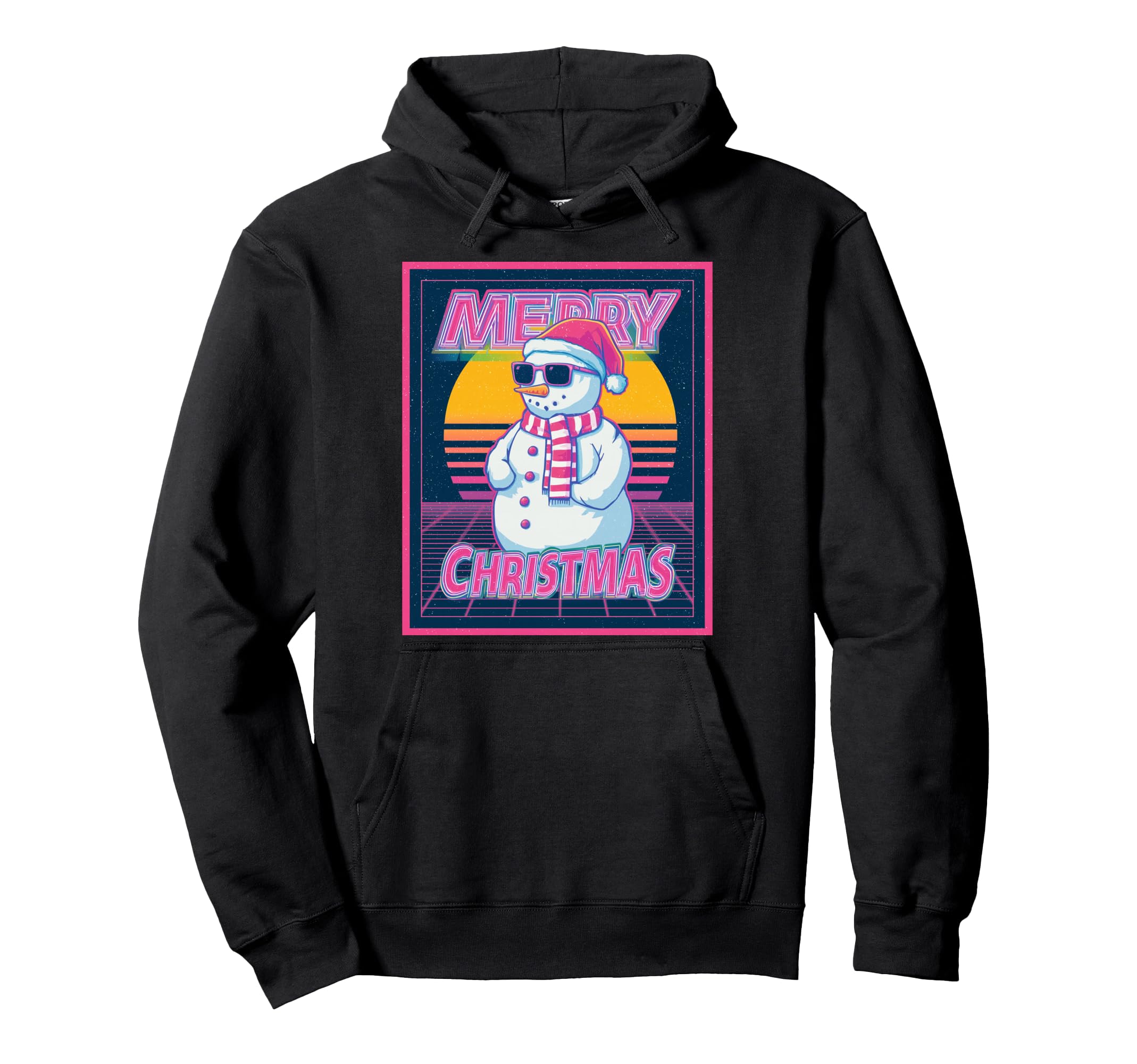 

Merry Christmas Snowman Vintage Retro 80s Christmas Hoodie чёрный
