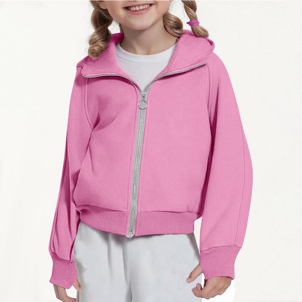 Children's Fashion Solid Color Long Sleeved Hooded Sweatshirt, Girls' Hoodie Jacket