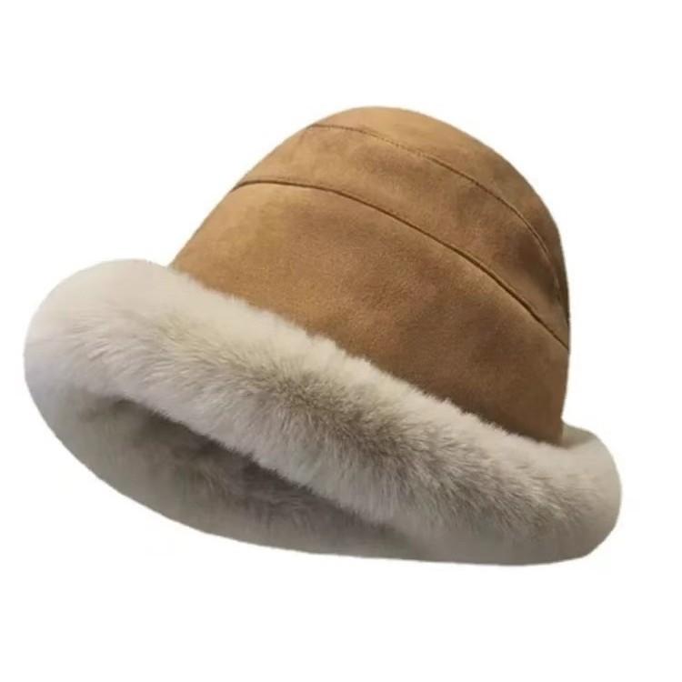 Autumn and winter plush thickened hat women's plush bucket hat crimped cold-proof thickened windproof warm ear protection Mongolian basin hat
