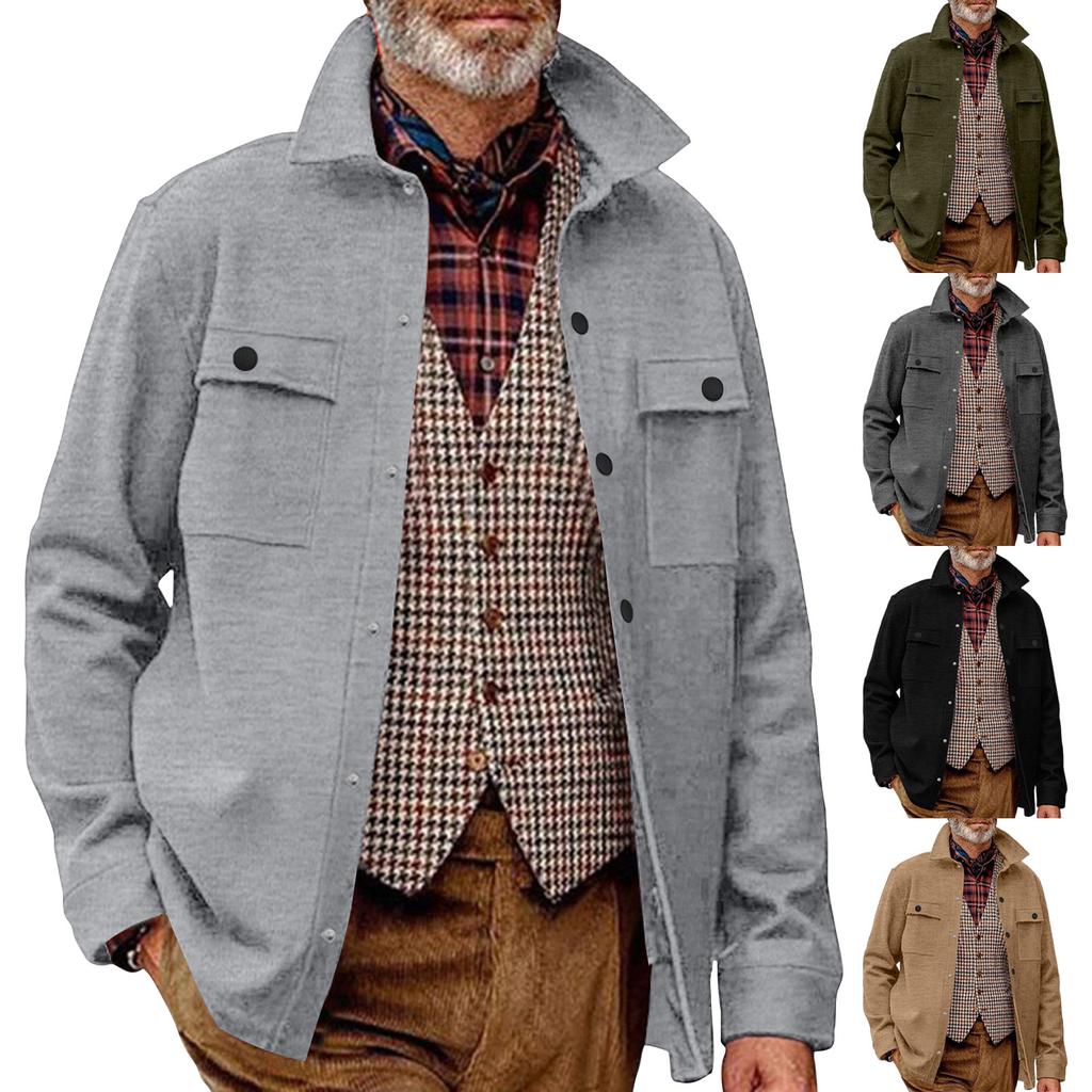 Men's Casual Plus Velvet Lapel Top Single Breasted Double Pocket Solid Color Slim Fit Jacket