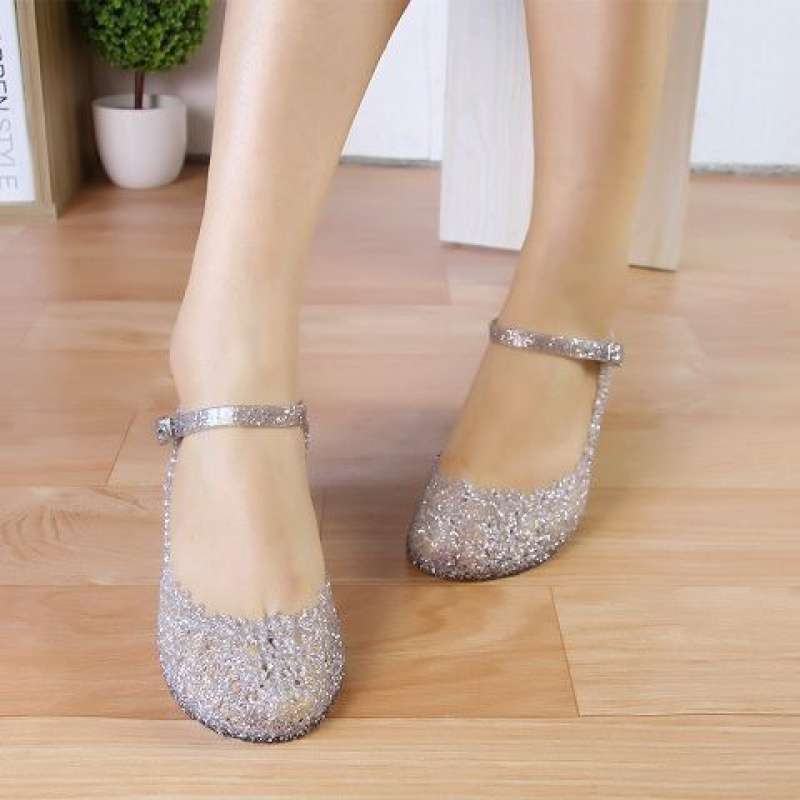 

2025 new crystal sandals wedge heel women s shoes plastic shoes crystal high heels women s square dance shoes bag head hole shoes 41