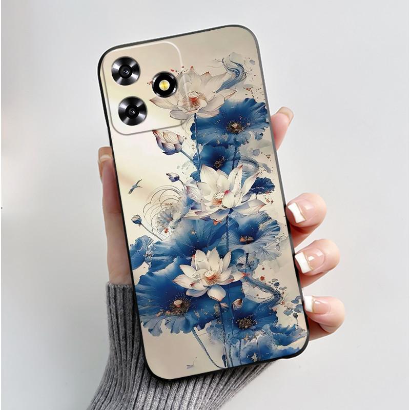 Phone Case For ZTE Blade A73 4G/V50 Design 4G/V50 Smart/Axon 50 Lite Jelly Soft Black Cover Rose Sunflower Pattern Cat Casing
