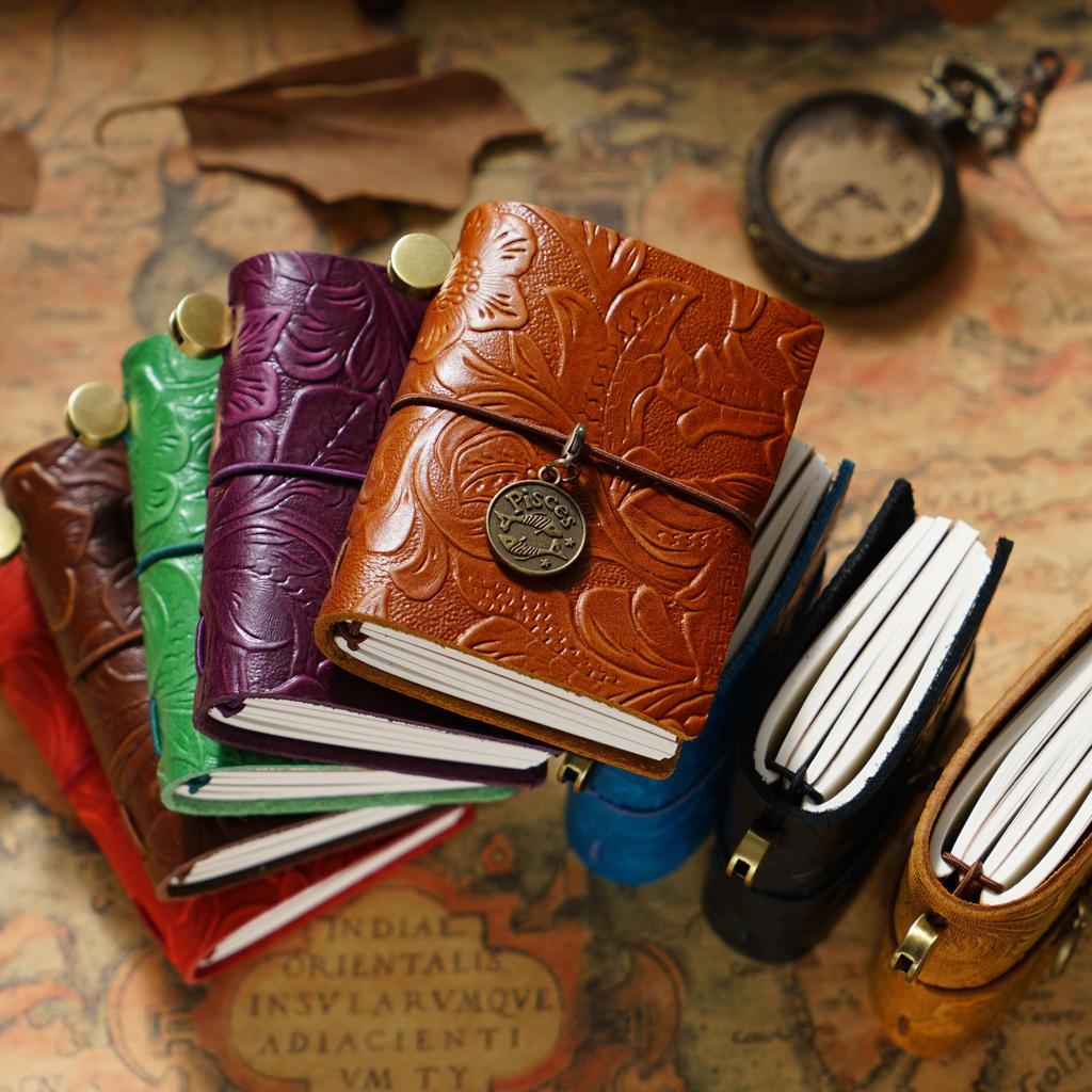 Mini Carnet de Poche à Feuilles Mobiles en Cuir de Vache pour Voyageur