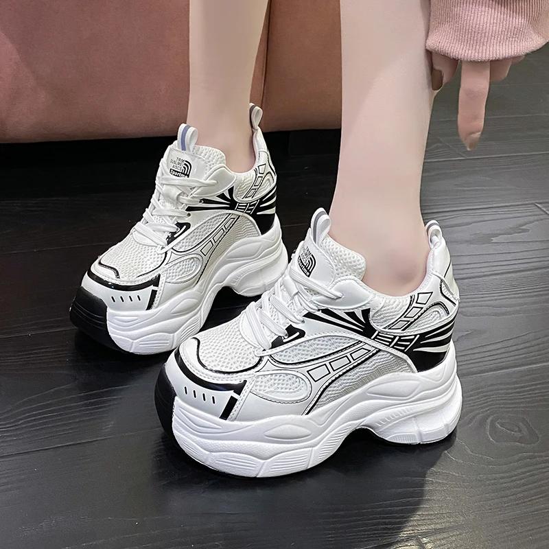 Mode 10cm Sommer Damen High Top Sneakers Herbst Frühling Damenschuhe Chunky Sneaker Atmungsaktiver Keil Freizeitschuhe Zapatos Casual Mujer