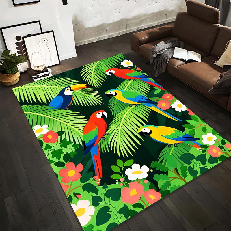 

Tropical Parrot Carpet with Vibrant Jungle and Floral Design Background Suitable for use as an anti-slip for living room bedroom sofas 40x60cm( 15x23in )