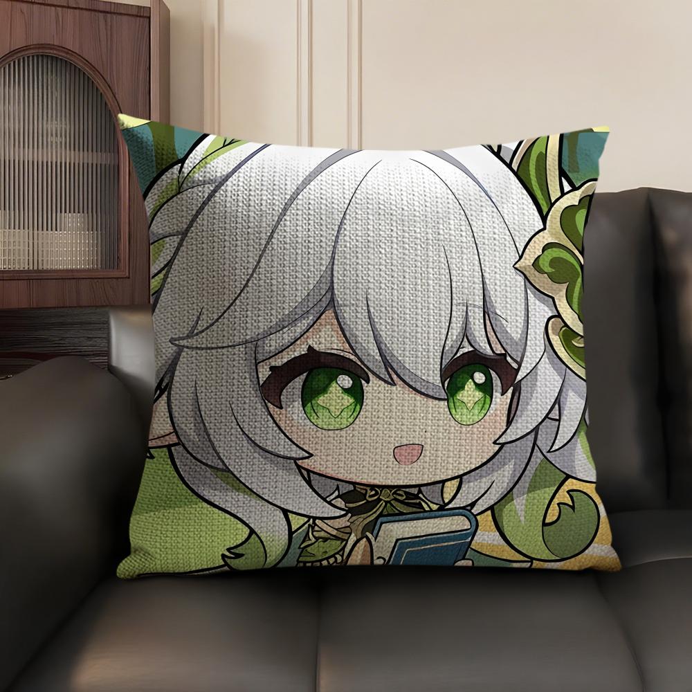 Nahida Cute Genshin Impact Cushion Cover Natural Linen Organic Fabric DoubleSided Printing Sofa Home Decor Gift Pillow Case