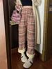Women's High-Waisted Fleece-Lined Wide-Leg Plaid Pants for Autumn and Winter
