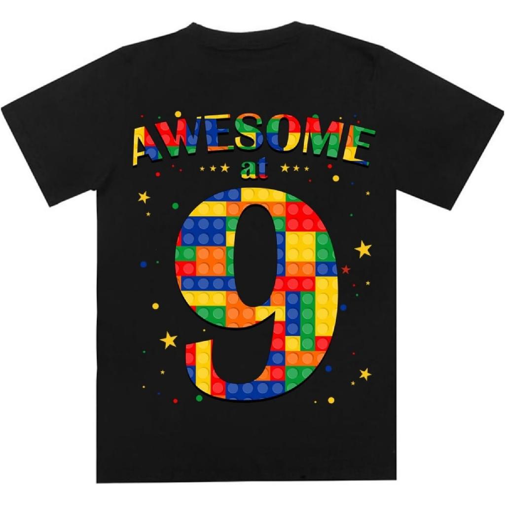 Building Blocks Bricks Awesome at 9 Years Old Birthday Boy T-Shirt Sweatshirt Hoodie for Boy Girl Kids