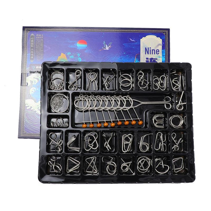 Nine-Piece Interlocking IQ Puzzle Set - Luban and Kongming Locks for Children's Education