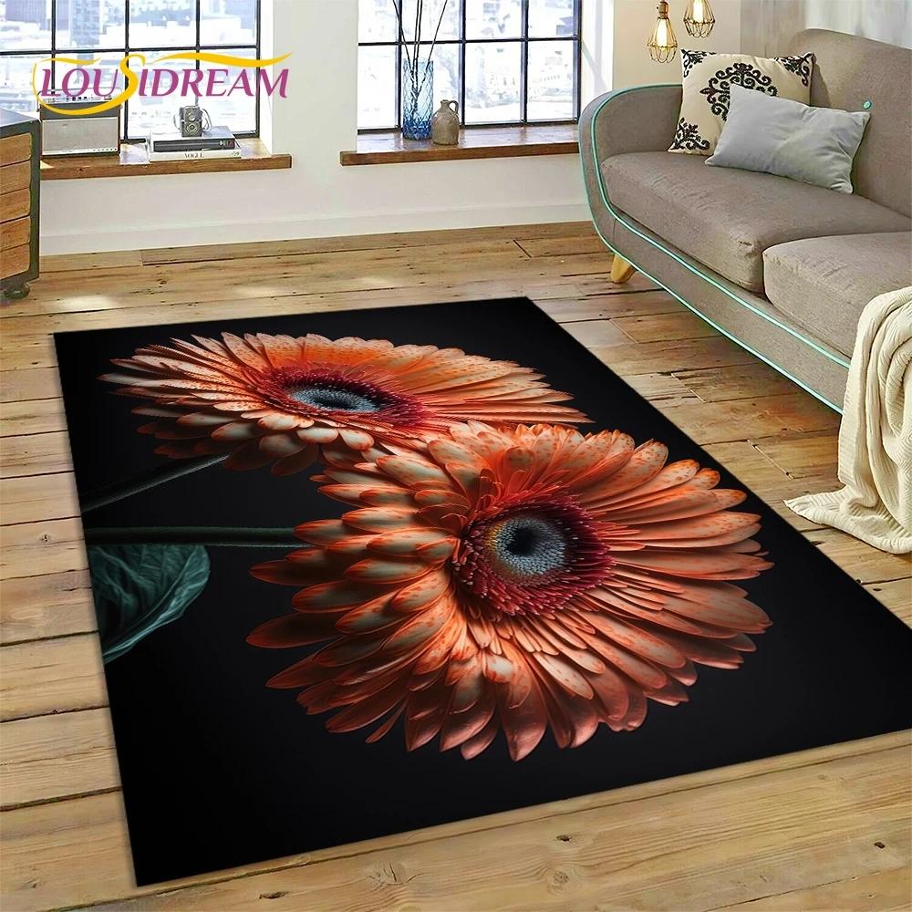 3D Dream Sun Flowers Nordic Daisy Rug Carpet for Living Room Bedroom Home Decor,Non-slip Decoration for Sofa Doormat Gifts Kid