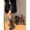 Thick-soled Gray Belt Buckle Snow Boots for Women, Folded and Velvet Thermal Boots and Cotton Shoes.