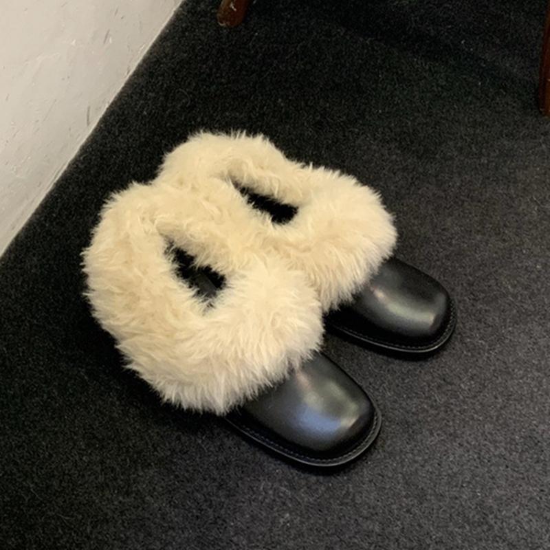 Fashion AIYUQI Women's Winter Loafers 2025 New Square Head Warm Female Winter Shoes  Fur Large-Size Casual Leather Women Shoes