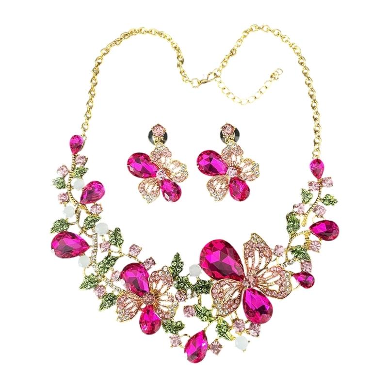 Fashionable Zinc Alloy Floral Jewelry Set with Rhinestones Comfort Fit Necklace And Earrings For Versatile Outfits