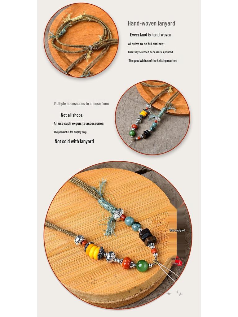 Tibetan Handmade Silver & Sandalwood Pendant with Multi-Gemstones and Adjustable Cord Necklace