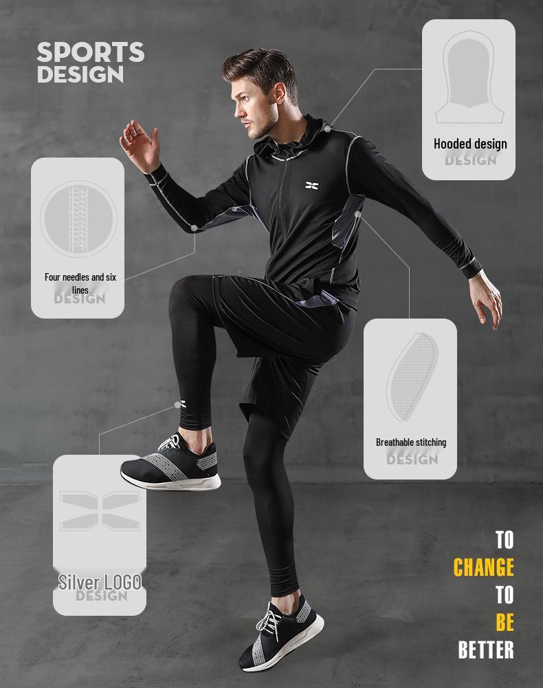 Men's Quick-Dry Five-Piece Fitness Set: Casual Sport Outfit with Running Training Tights