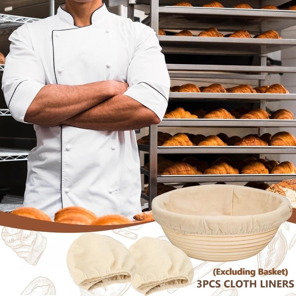 Bread Proofing Basket Cloth Liners, 3 Pcs 10 Inch Round Bread Proofing Cover, Reble Sourdough Bread Baking Supplies-Proofing Linen Cloth for