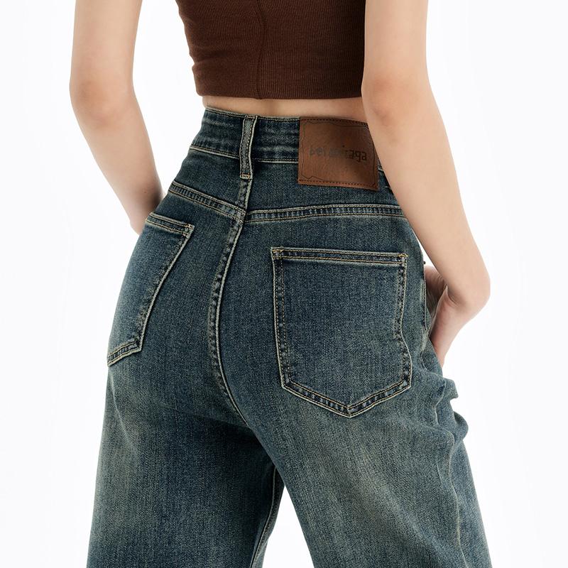 Four season jeans, high waisted straight leg pants, women's denim cropped pants, casual commuting
