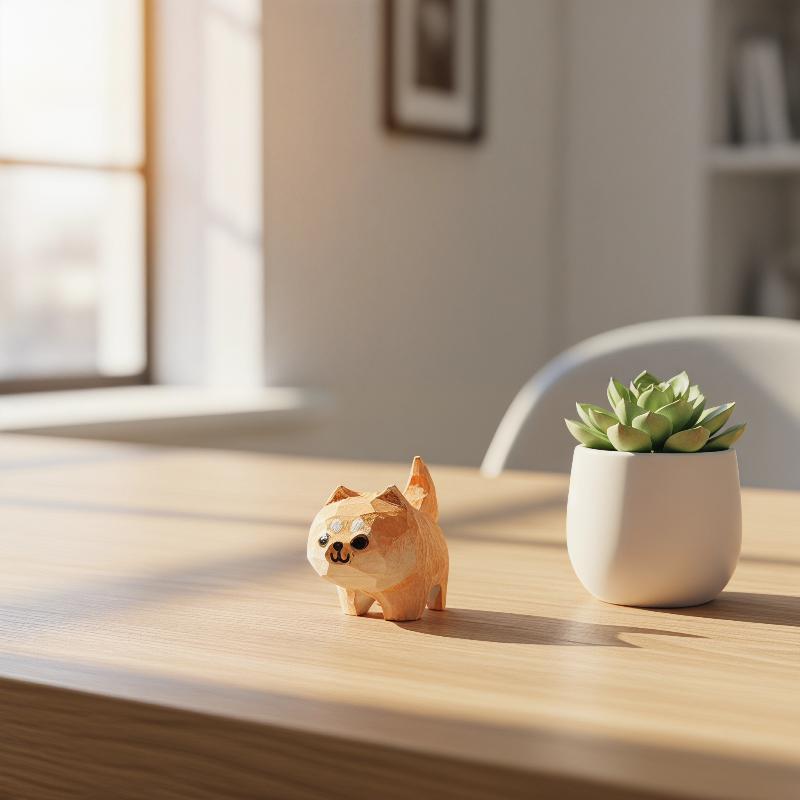 Desktop Accessories Mini Wooden Animal Figurine Painted Cute Kitten Sculpture Creative Cat Dog Statues Birthday Holiday Gift