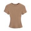 Trendy Women's Ribbed Slim Fit Short Sleeve T-Shirt with Sexy Round Neck and Straight Shoulders.