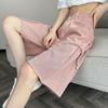 Five Point Fringed Pink Jeans for Women In Summer High Waist Slimming Loose and Wide Leg Mid Length Pants