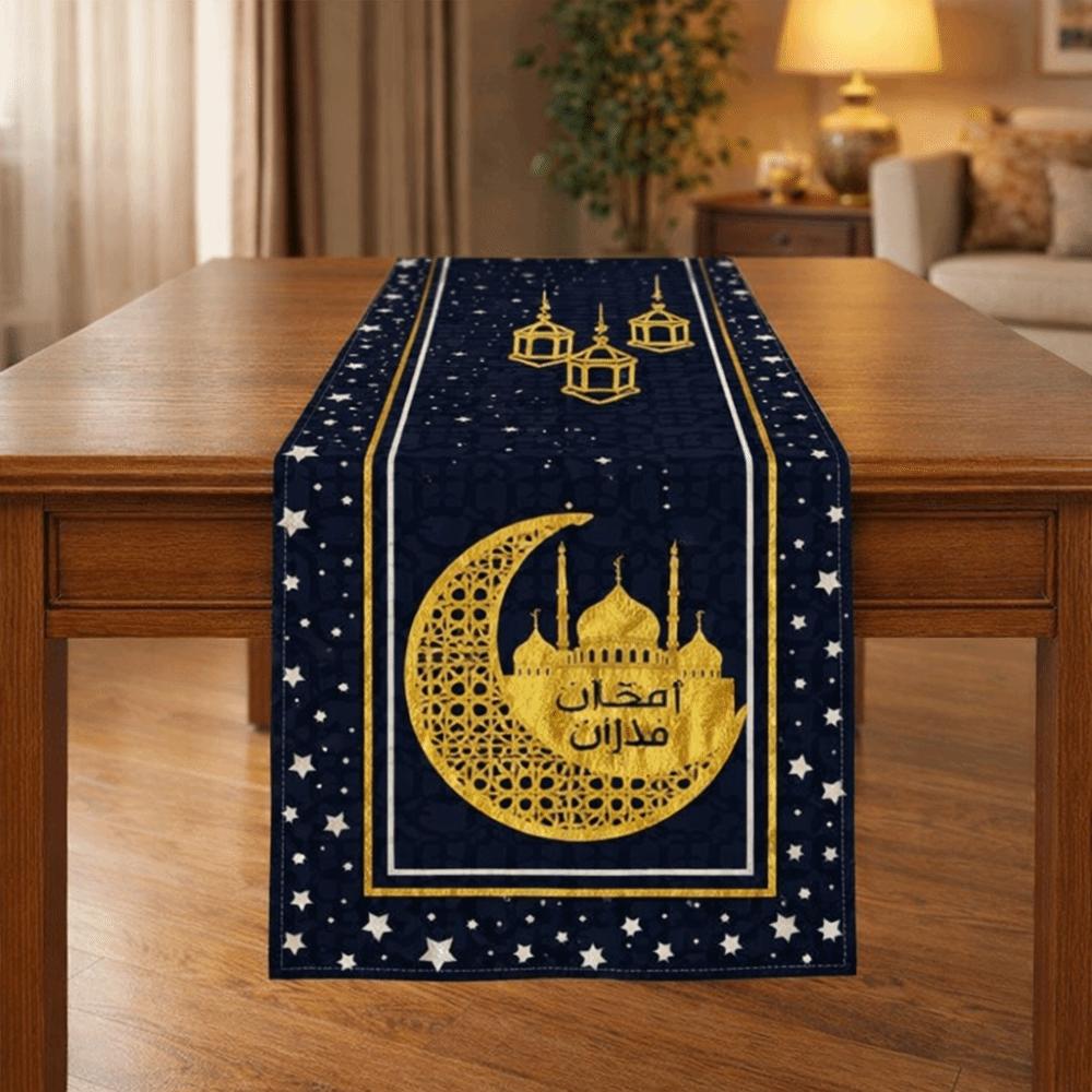 Vintage Ramadan Table Runner Castle Lantern Pattern Dining Table Flag Table Cover Home Decoration