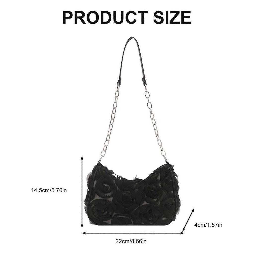 Modern Underarm Chain Bag With Rose Lace Detailing Spacious Interior Practical PU Women Fashion Accessory White