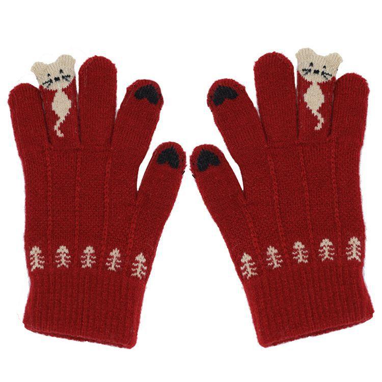Touch Screen Christmas Red Finger Separated Gloves for Girls In Winter  Cute Korean Version Thickened Plush for Cycling Warm Winter Trend