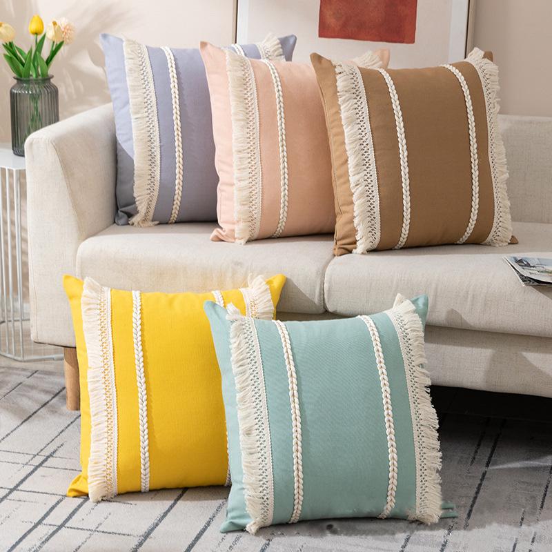Bohemian Tassel Pillowcase Sofa Waist Support Cushion (Core Not Included)