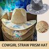 Beach Cowboy Suncatcher Cowgirl Straw Prism Hat Vintage Summer Jazz Cap Woven Sun Hat for Music Festival Party